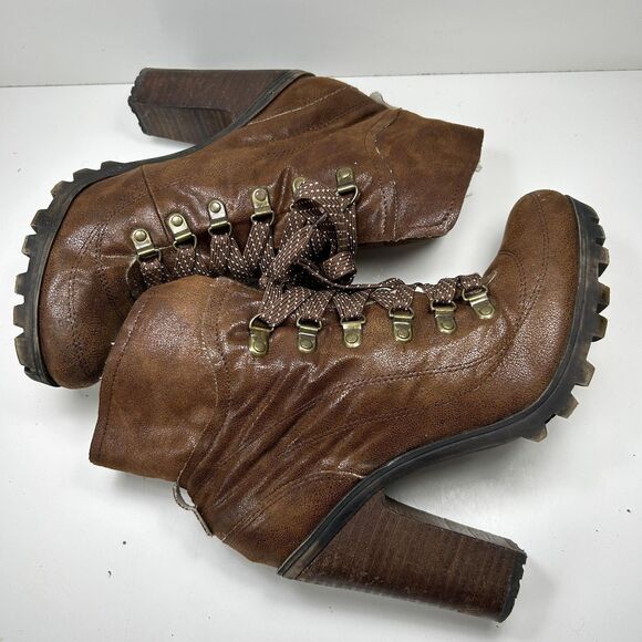 Y2K Nine West Vintage America Shoes Womens 9 Brown Chunky Lug Boho Grunge Indie - Picture 5 of 8